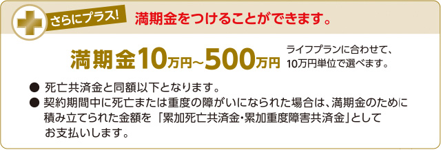 さらにプラス!満期金をつけることができます。